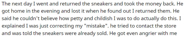 I returned the sneakers the next day