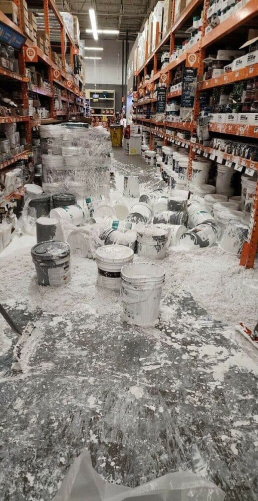 24. “Over the PA ‘Cleanup on aisle 4.’”