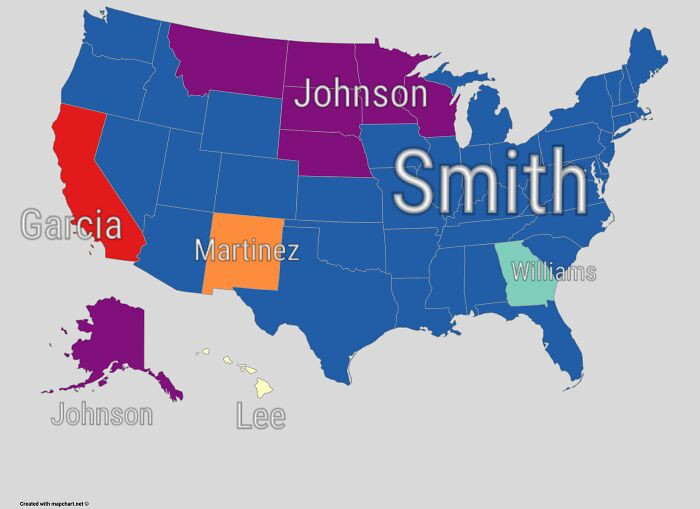 Most Common Surname In The United States By State