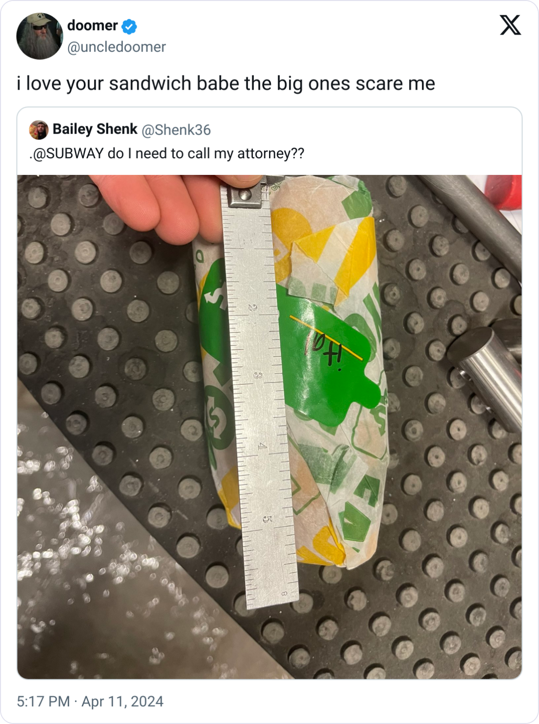 13. Proof that size matters... in sandwich court.