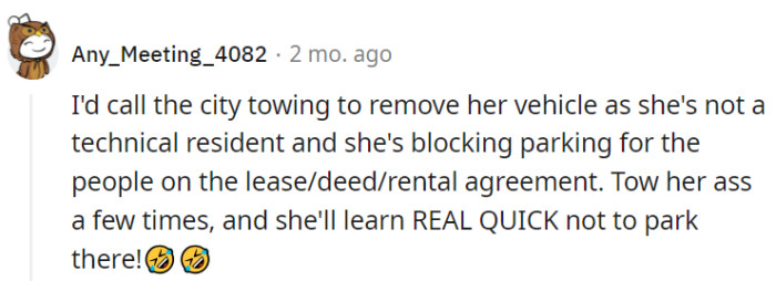 "Tow her a** a few times!"