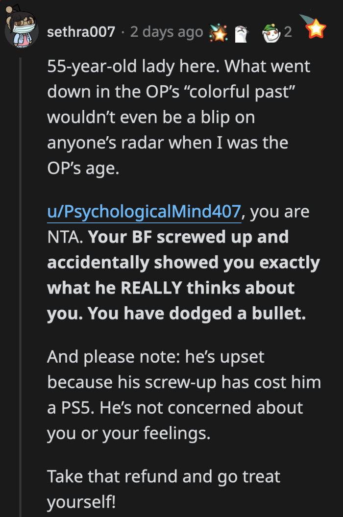 Mike is not really upset that they hurt OP's feelings; his only concern right now is the PS5 he almost had but lost due to his own narrow-mindedness.