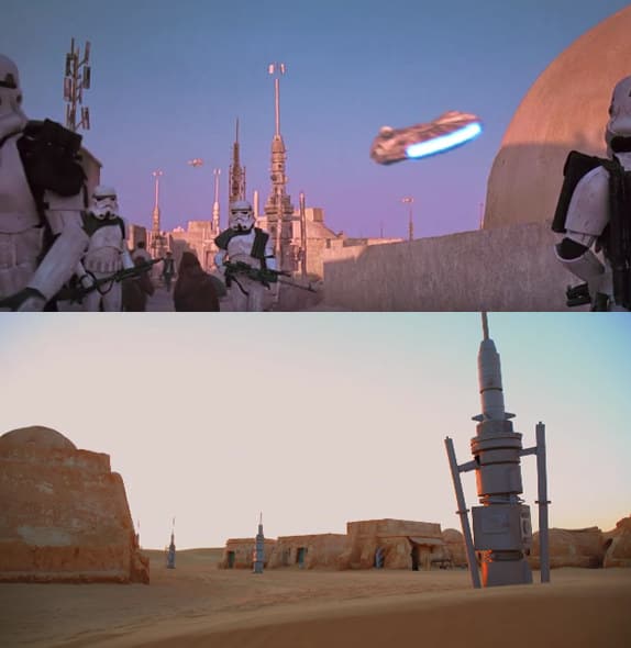 In "A New Hope," the Tatooine scenes were shot in the Tunisian desert. After filming, the set was left behind until it was used again for "The Phantom Menace" and then abandoned again after Episode I.