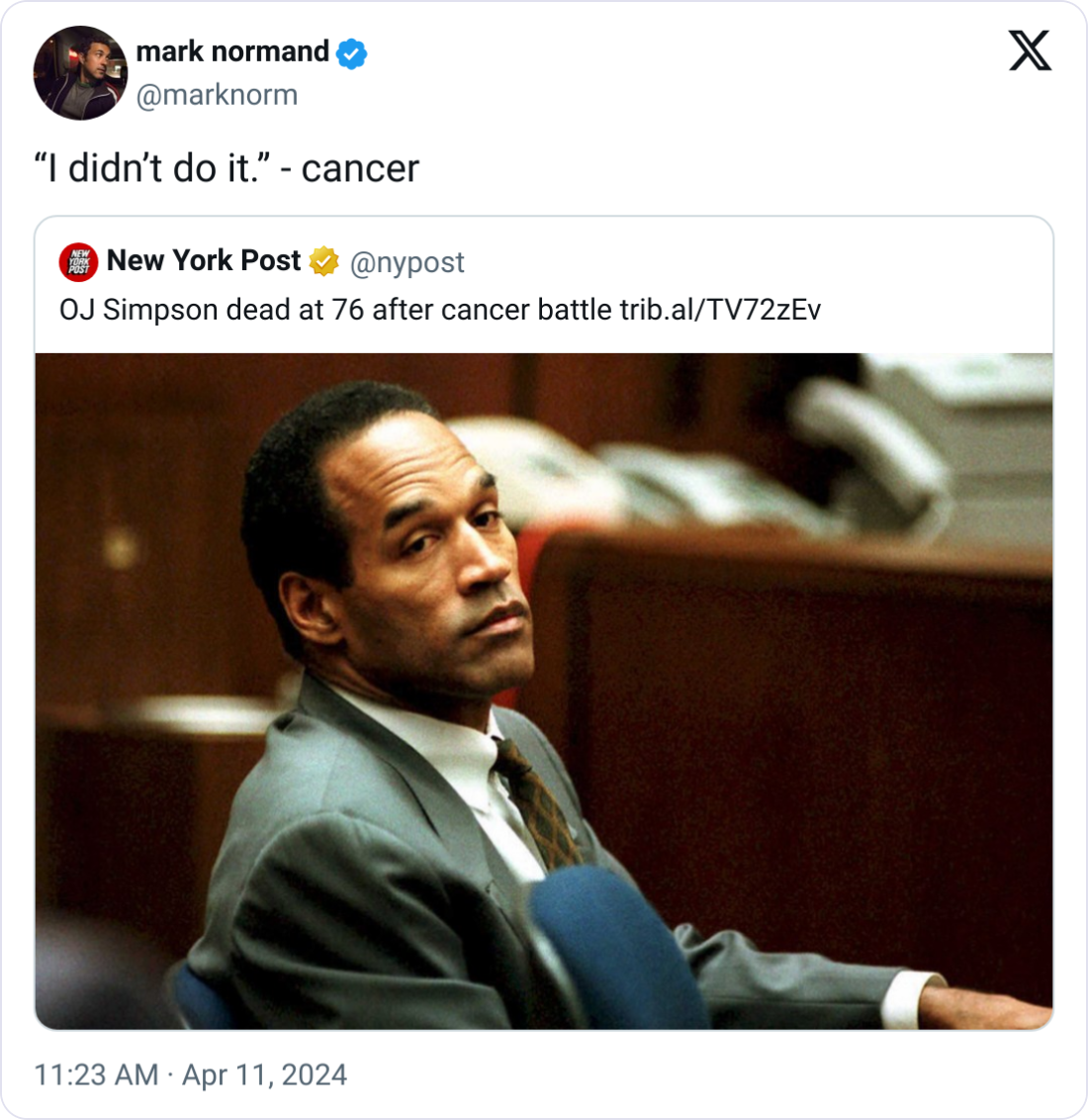 7. Time to put cancer in the Witness Protection Program.