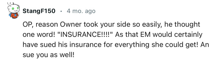 “OP, Reason Owner Took Your Side So Easily, He Thought One Word! 'INSURANCE!!!!'”