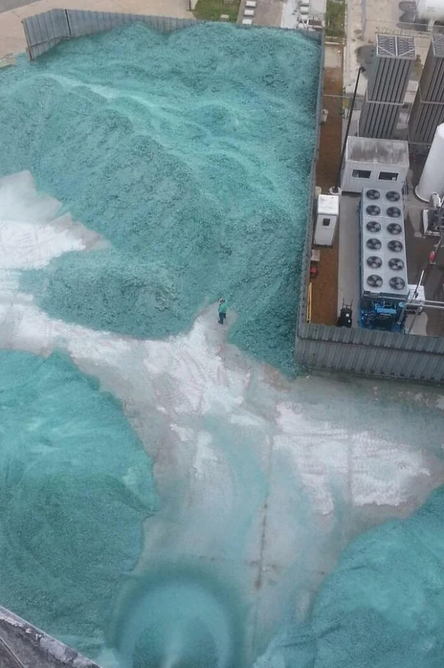 8. "At a place that makes windshields for vehicles, the excess glass gets blown off to the side. This is the excess, with a human for scale. My first post here. Hope it fits."