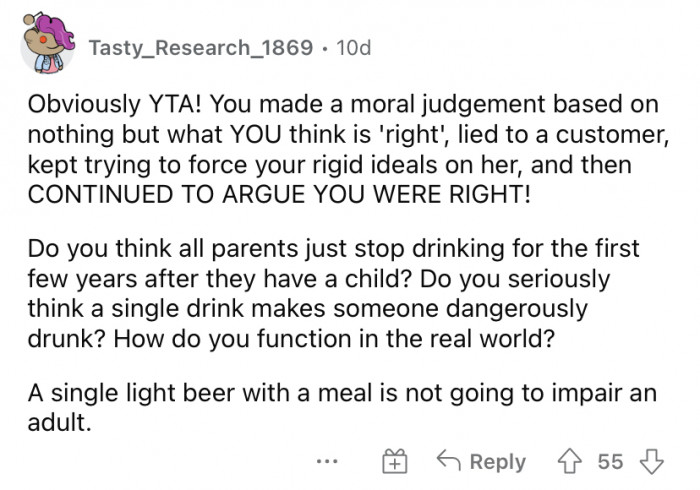 "A single light beer with a meal is not going to impair an adult."