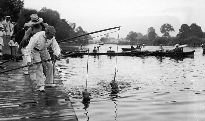 24. “The pinnacle of parenting: 1930s swimming lesson.”
