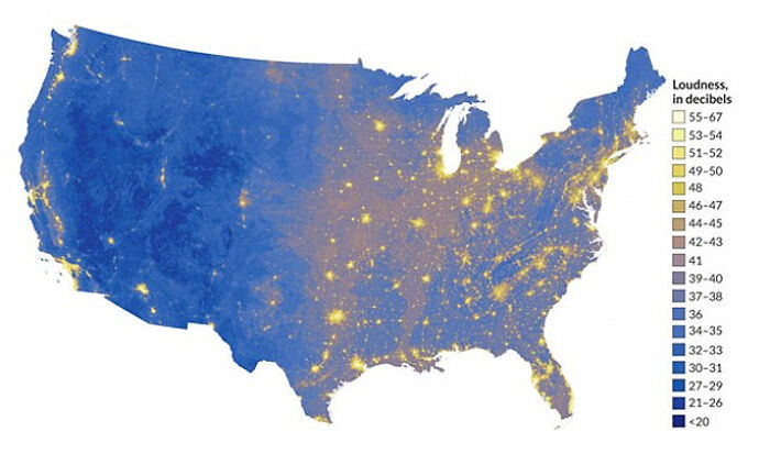 Map Showing The Loudest And Quietest Areas In The Us