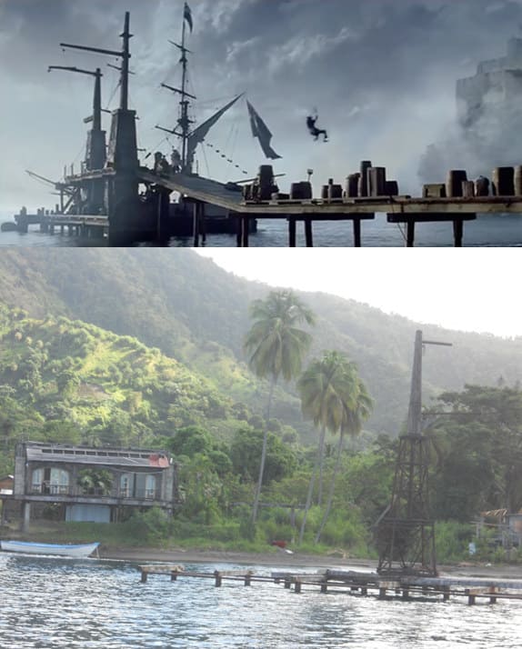 Port Royal from the Pirates of the Caribbean movies is in Wallilabou Bay, St. Vincent. You can still find movie props there.