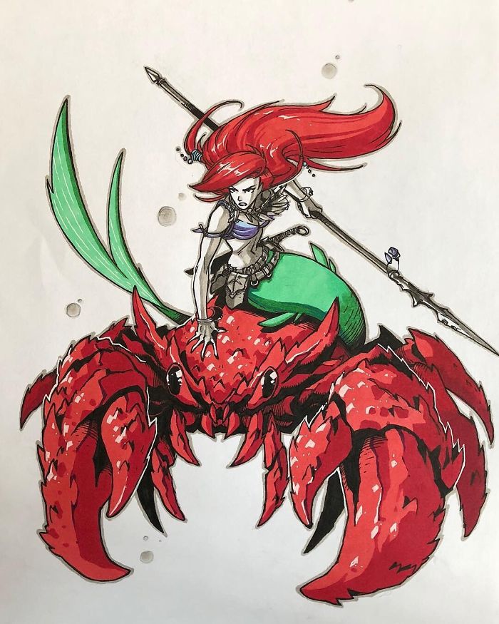 "Ariel Riding Sebastian Into Battle"