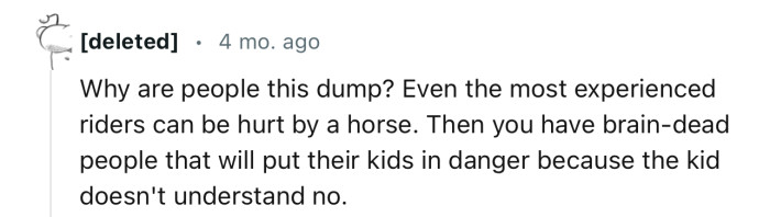 “Why Are People This Dumb? Even the Most Experienced Riders Can Be Hurt by a Horse.”