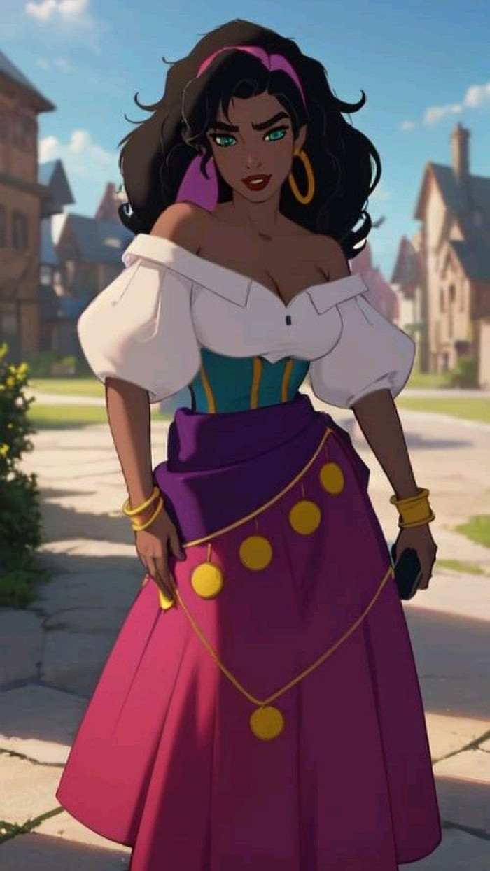 Esmeralda (The Hunchback of Notre Dame, 1996) rounds out the group with thick black waves.