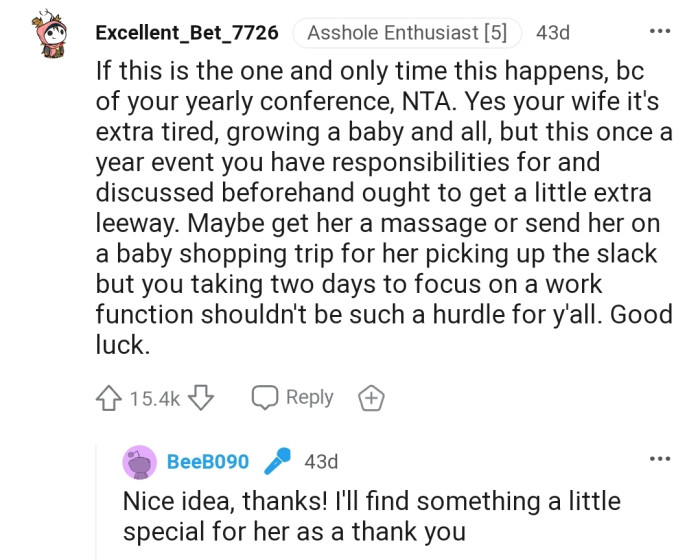 "If this is the one and only time this happens, because of your yearly conference, NTA."