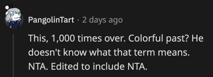 Mike, Jessica, and all their boneheaded friends should look up what constitutes a colorful past.