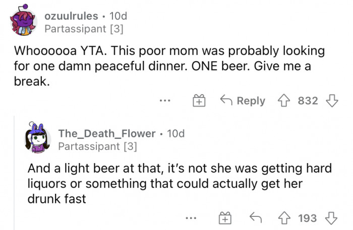 "This poor mom was probably looking for one peaceful dinner."