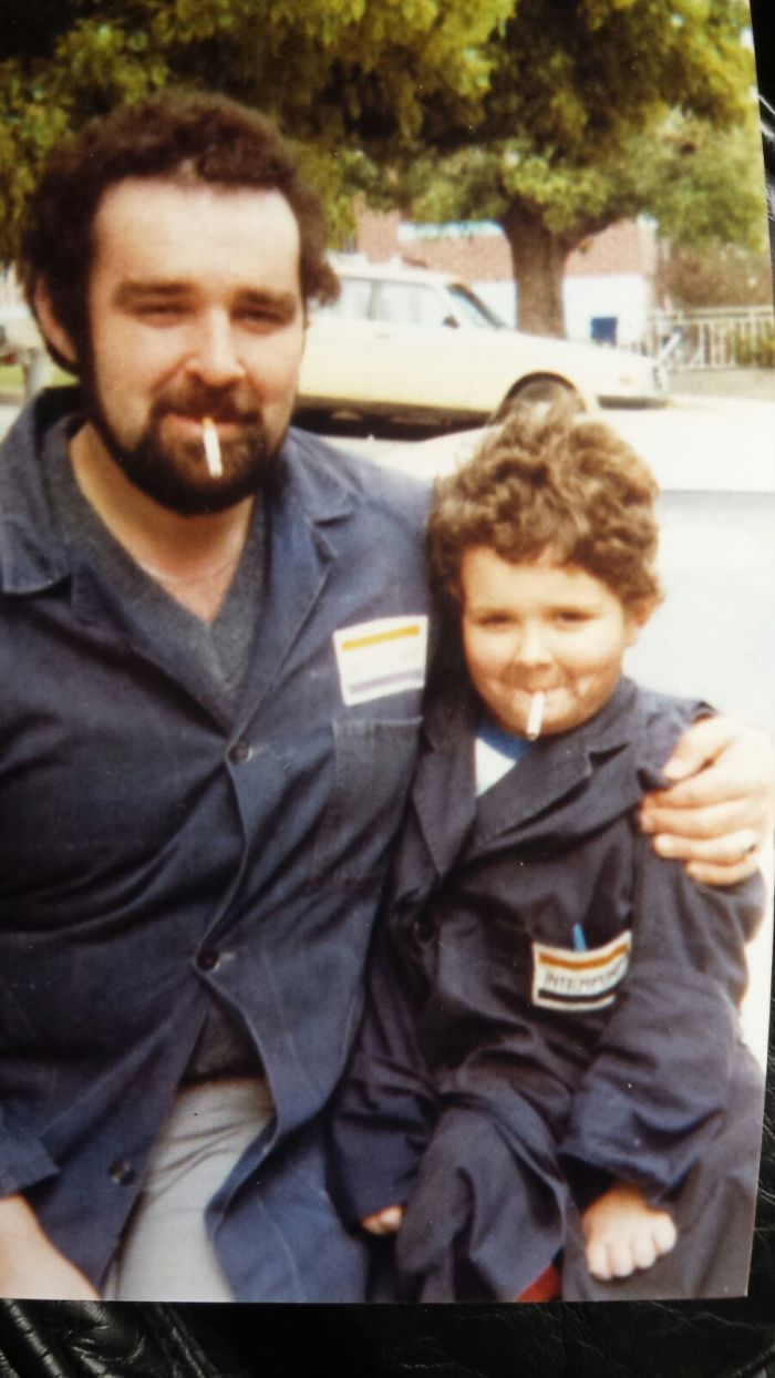 11. “A photo of me dressed up as my Dad, with my Dad (1982).”