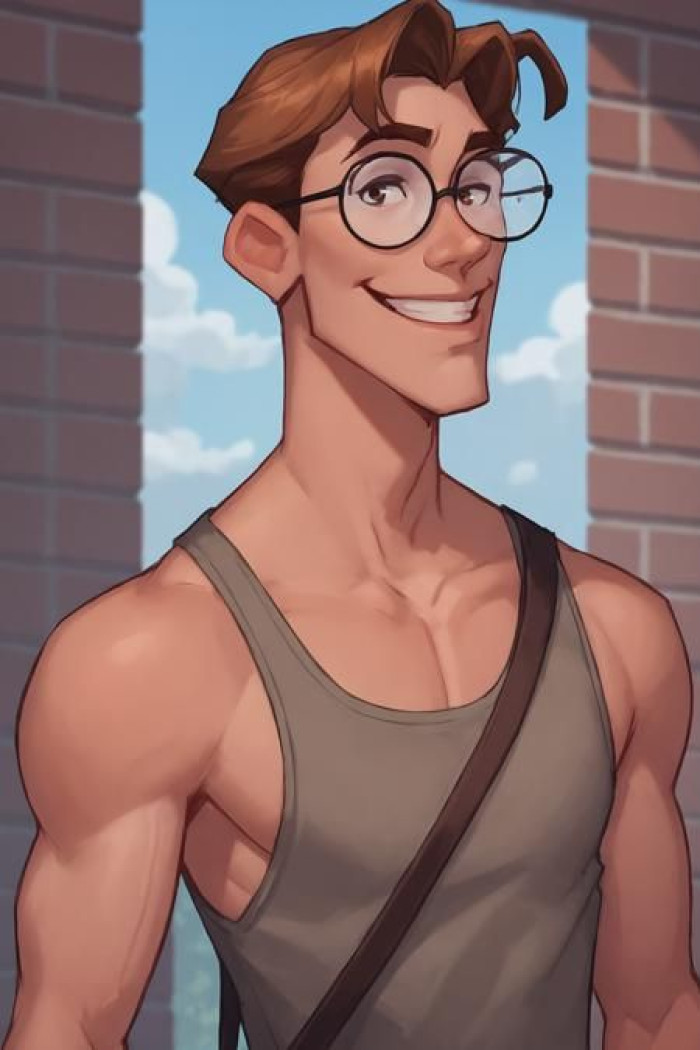 Milo Thatch (Atlantis: The Lost Empire, 2001) is the brown-haired, glasses-wearing linguist who finds the city.