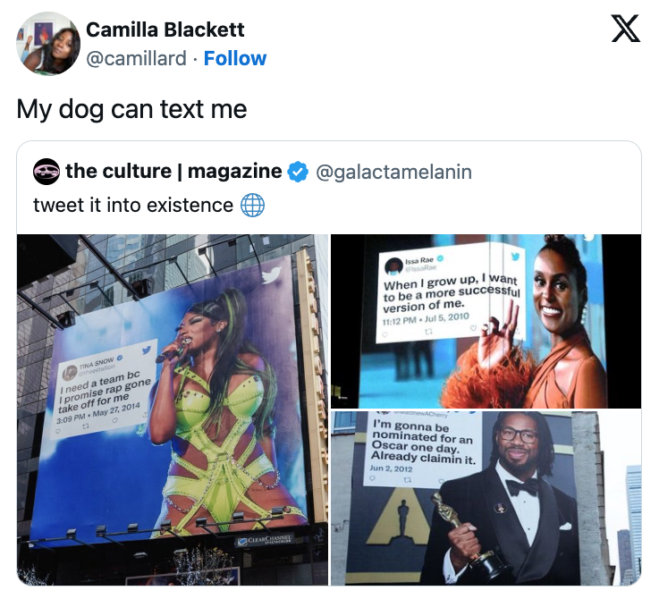 Tweet it into existence is right.