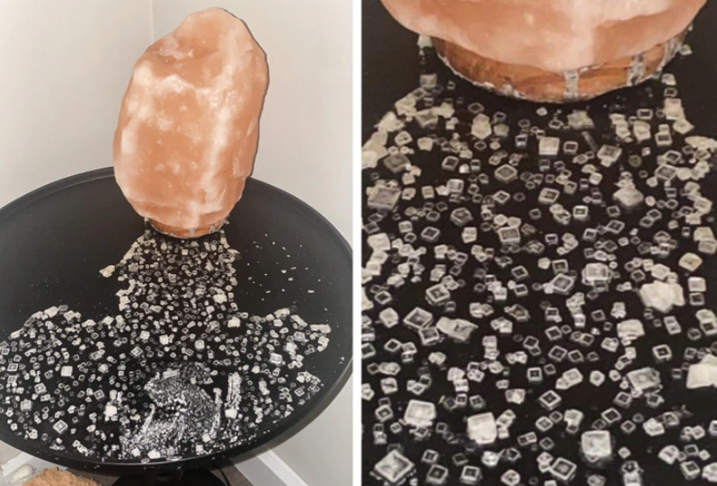 13. "I discovered square crystals formed after my salt lamp leaked."