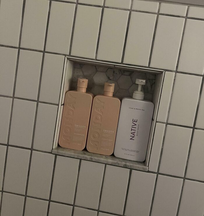 "The Way These Shower Bottles Fit Perfectly into the Shower Shelf at This Airbnb"