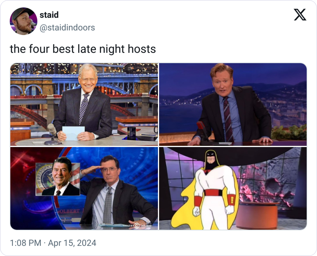 The ultimate late-night lineup: laughs, politics, and a caped crusader in tights.
