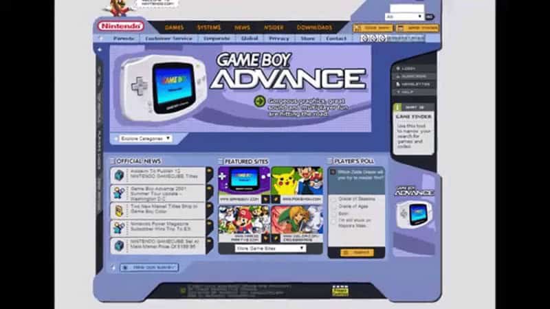 "Nintendo's website for the Game Boy Advance in 2001 "