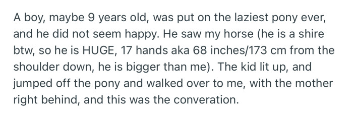 One of the Kids Was Interested in Riding OP’s Horse, So the Mom Approached OP to Have a Word