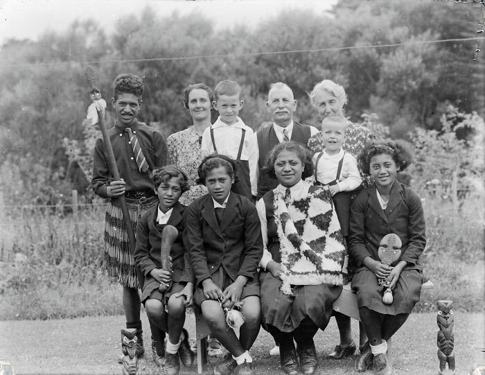 Young Maori Visitors To The Centennial Exhibition In 1940, With Their Teacher