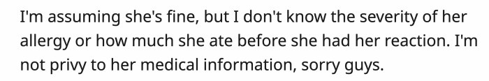 She doesn’t know the status of the girl who had the allergic reaction