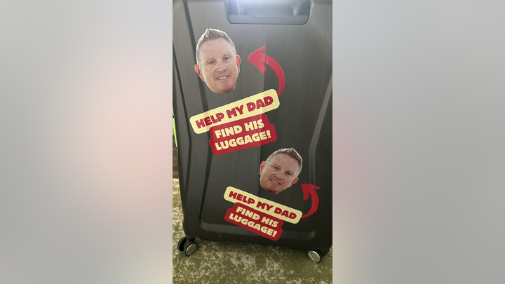Kelsey Thorne put stickers of her father's face on his luggage to help him quickly identify his suitcase at Punta Cana International Airport.