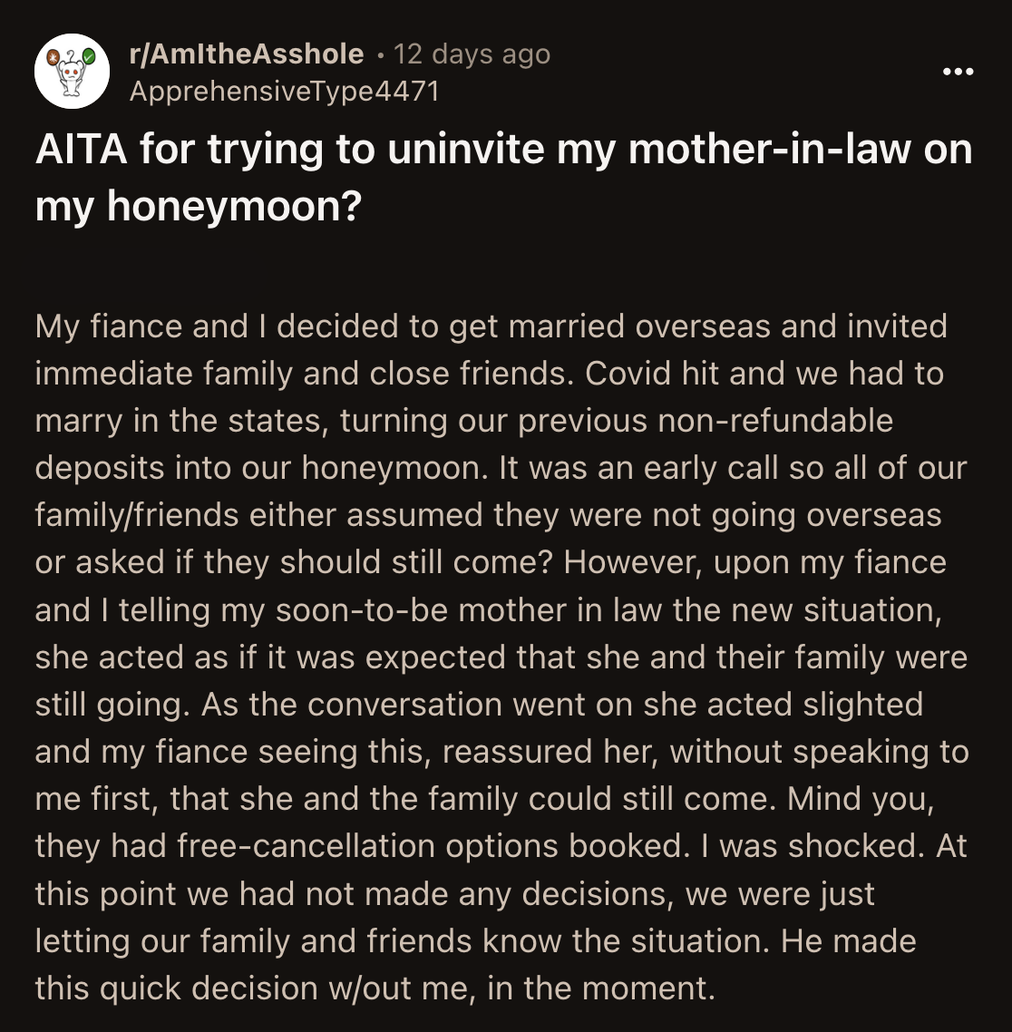 Several years later, OP's relationship with her MIL has been marred by the trip. Her husband seems to have forgotten about it and remembers having a great time on their honeymoon.