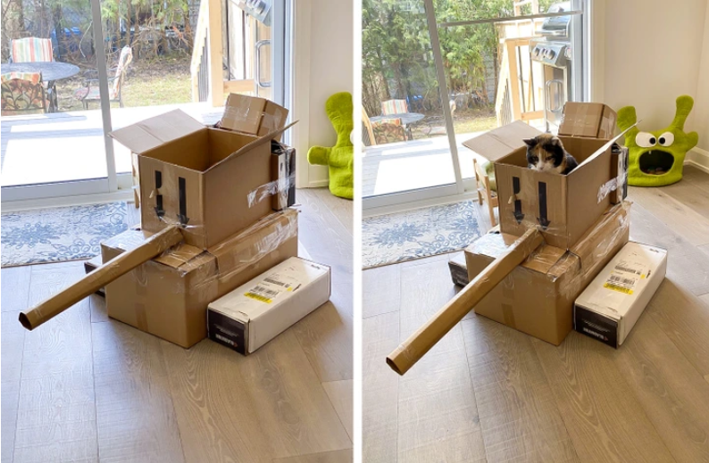 11. "Tank-tastic Tabbies: Feline Forces Unleashed in Cardboard Contraptions"