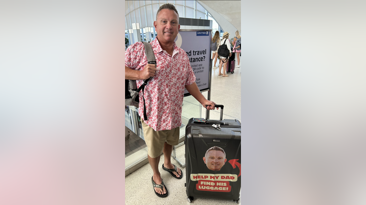 Mike Bone, seen in the photo, was taken aback when he discovered a large sticker of his face on his luggage upon arriving in Punta Cana with his family for their vacation.
