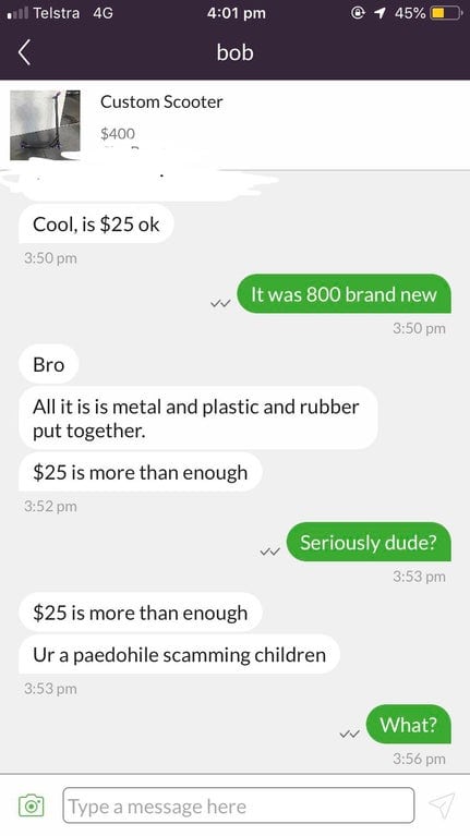 35. "Blanked out my address and sent a message telling me his. This guy is an idiot."